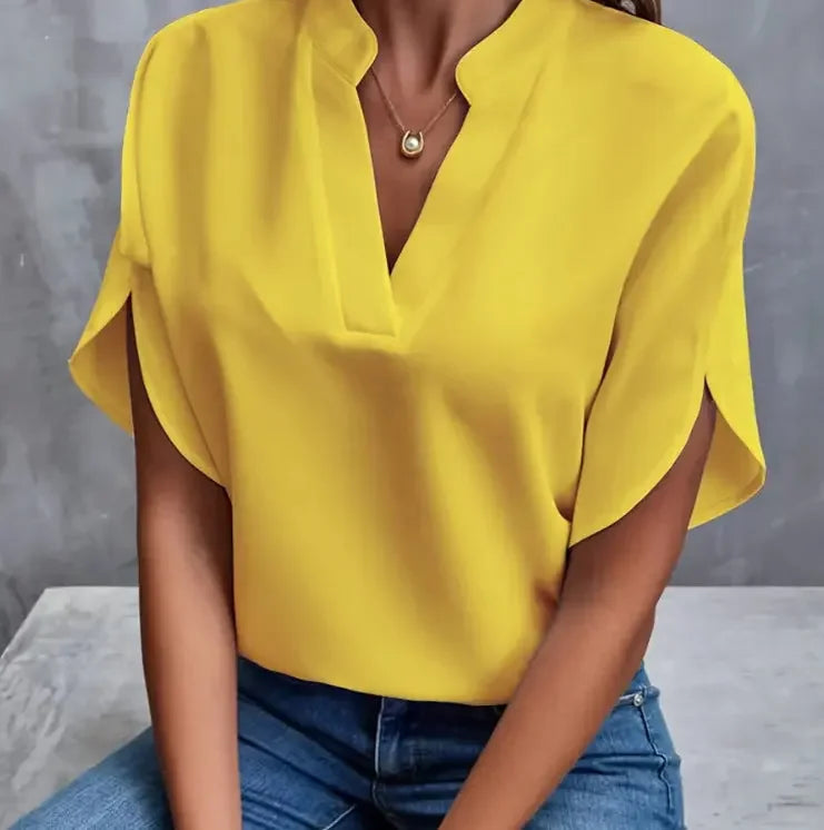 Chemisier Chiffon Été Manches Courtes Col V - Vêtement Polyvalent Décontracté pour Femme - Nouvelle Collection - VoltÉlan