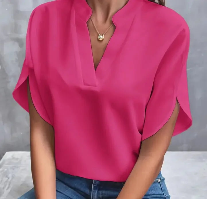 Chemisier Chiffon Été Manches Courtes Col V - Vêtement Polyvalent Décontracté pour Femme - Nouvelle Collection - VoltÉlan