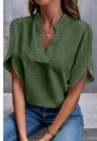 Chemisier Chiffon Été Manches Courtes Col V - Vêtement Polyvalent Décontracté pour Femme - Nouvelle Collection - VoltÉlan