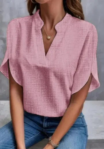 Chemisier Chiffon Été Manches Courtes Col V - Vêtement Polyvalent Décontracté pour Femme - Nouvelle Collection - VoltÉlan