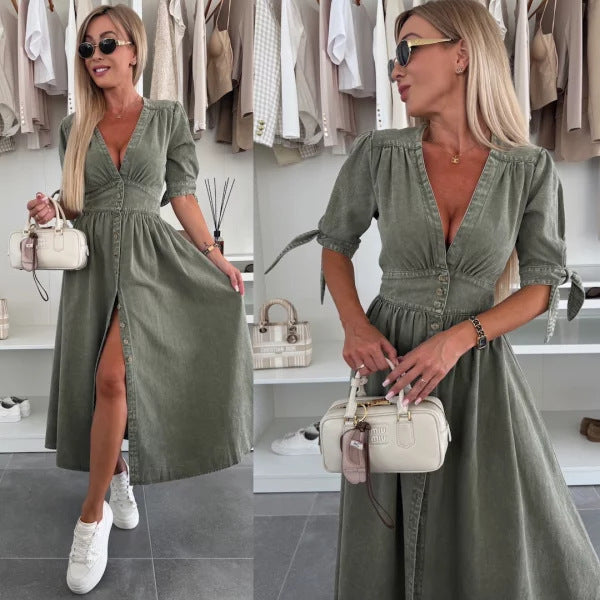 Robe en Jean Sexy à Col en V - Nouvelle Collection - VoltÉlan