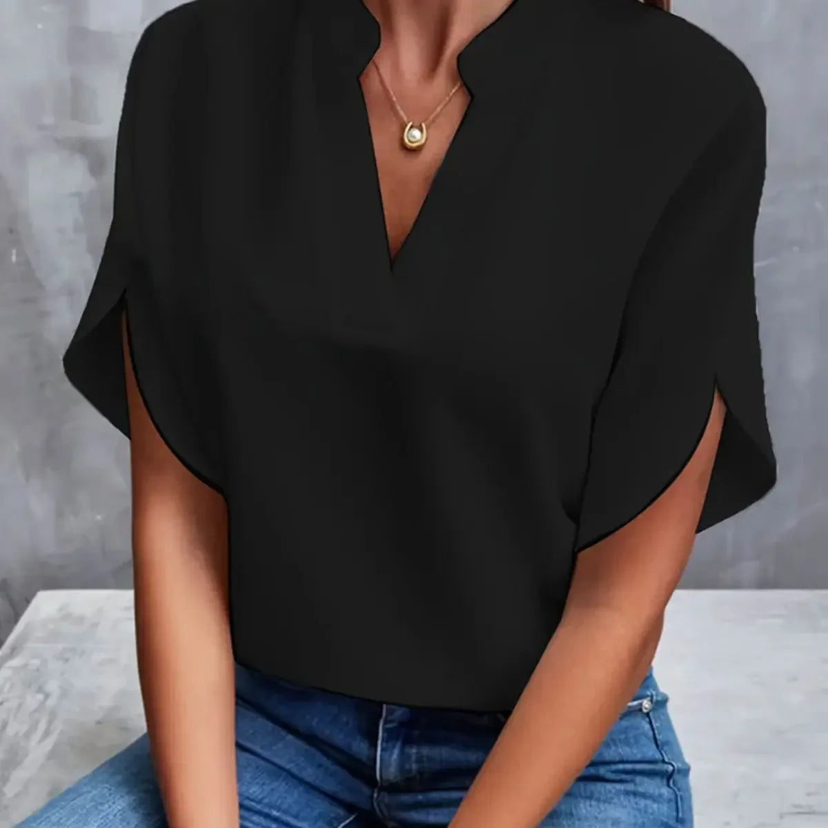 Chemisier Chiffon Été Manches Courtes Col V - Vêtement Polyvalent Décontracté pour Femme - Nouvelle Collection - VoltÉlan