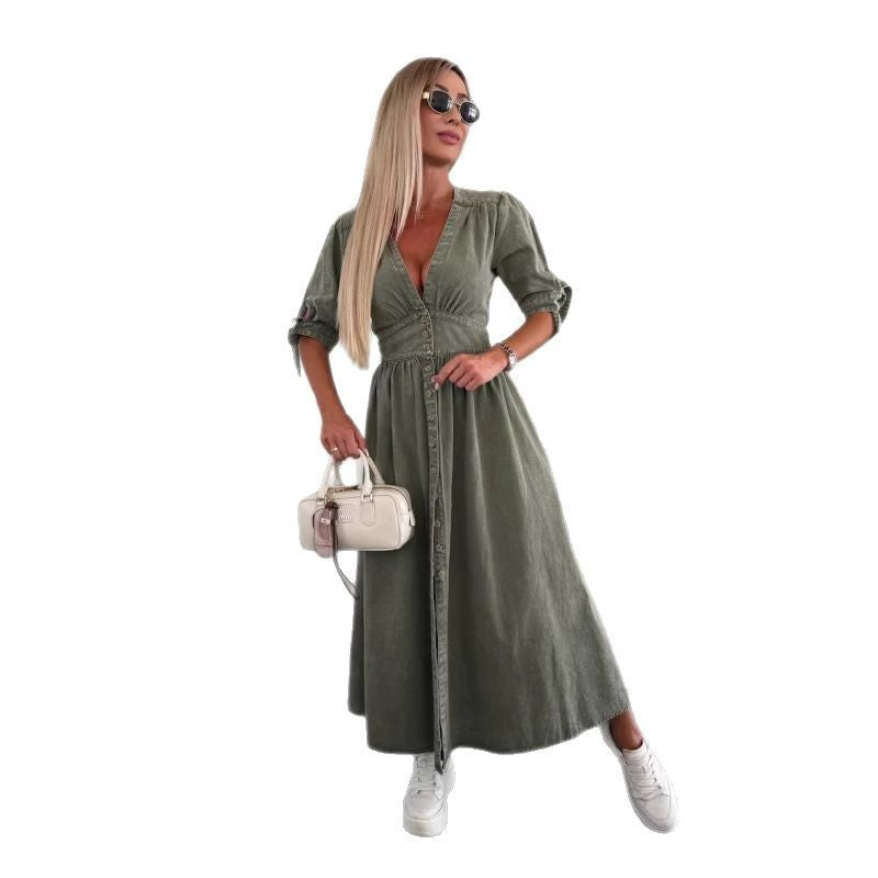 Robe en Jean Sexy à Col en V - Nouvelle Collection - VoltÉlan