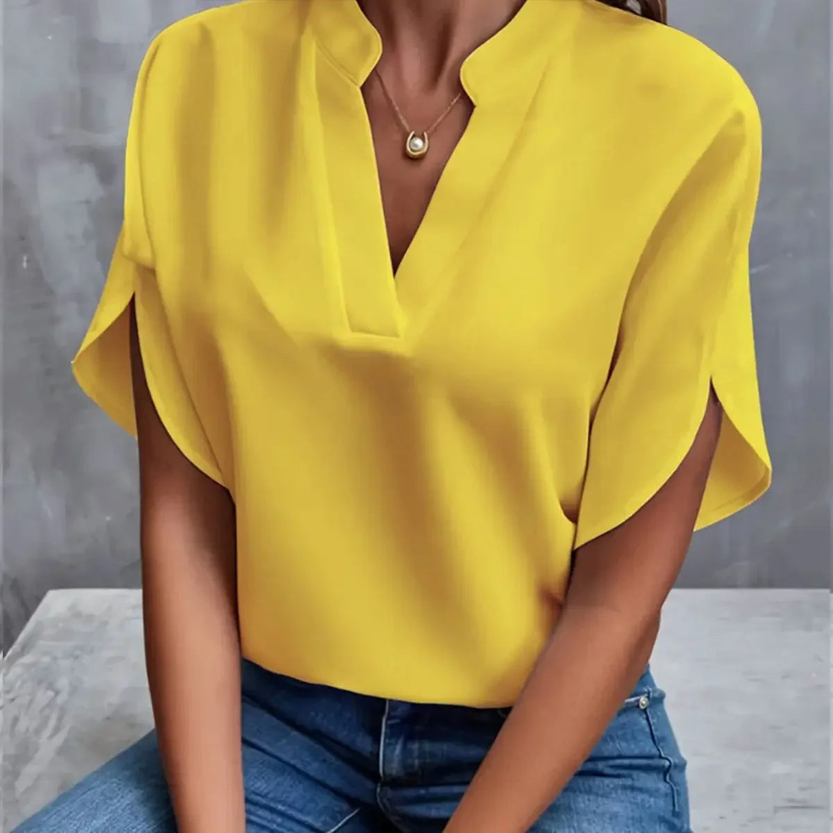 Chemisier Chiffon Été Manches Courtes Col V - Vêtement Polyvalent Décontracté pour Femme - Nouvelle Collection - VoltÉlan