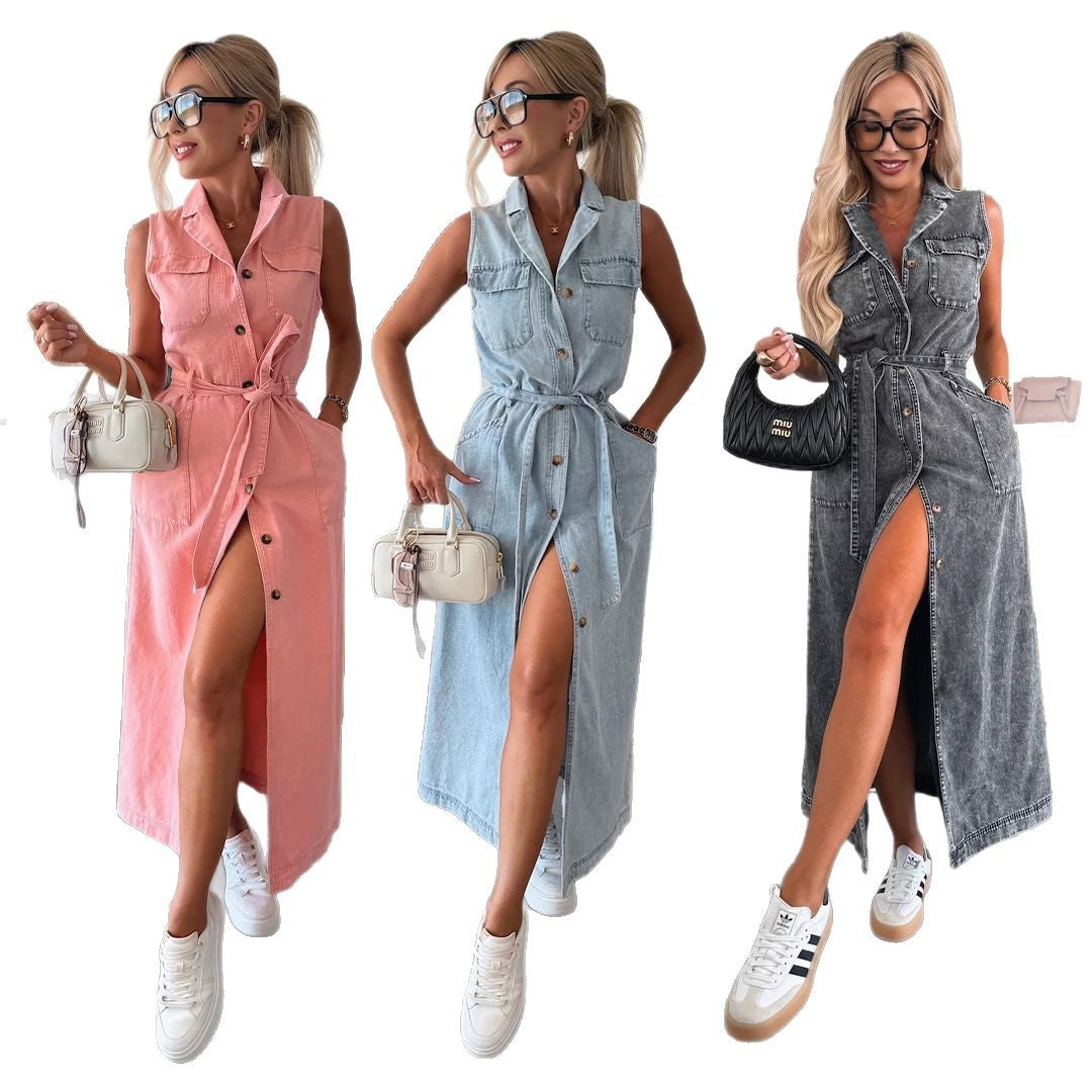 Robe en Jean Sans Manches à Boutons : L'Élégance Décontractée - VoltÉlan