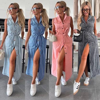 Robe en Jean Sans Manches à Boutons : L'Élégance Décontractée - VoltÉlan