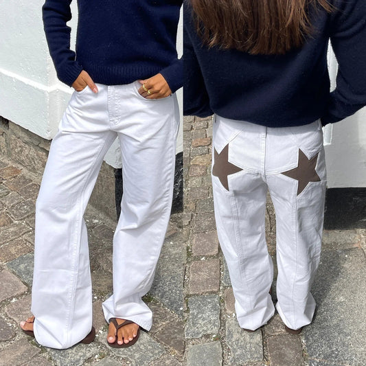 Jean Bootcut Femme - Pantalon en Denim Imprimé Léopard & Étoiles - VoltÉlan