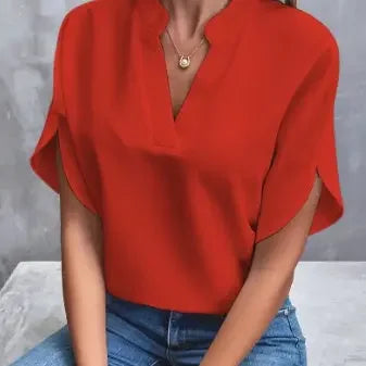 Chemisier Chiffon Été Manches Courtes Col V - Vêtement Polyvalent Décontracté pour Femme - Nouvelle Collection - VoltÉlan