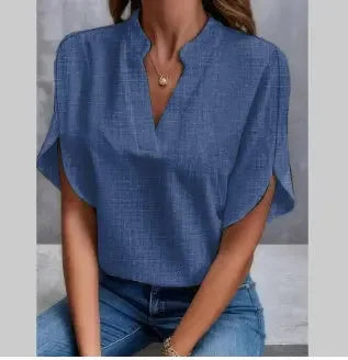 Chemisier Chiffon Été Manches Courtes Col V - Vêtement Polyvalent Décontracté pour Femme - Nouvelle Collection - VoltÉlan