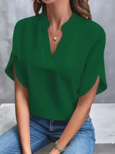 Chemisier Chiffon Été Manches Courtes Col V - Vêtement Polyvalent Décontracté pour Femme - Nouvelle Collection - VoltÉlan