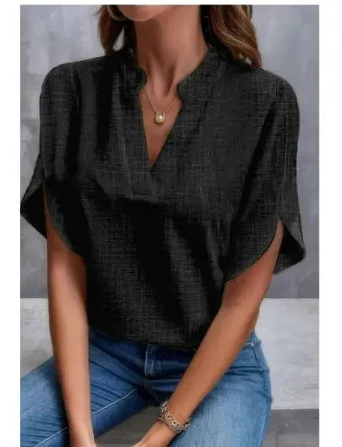 Chemisier Chiffon Été Manches Courtes Col V - Vêtement Polyvalent Décontracté pour Femme - Nouvelle Collection - VoltÉlan