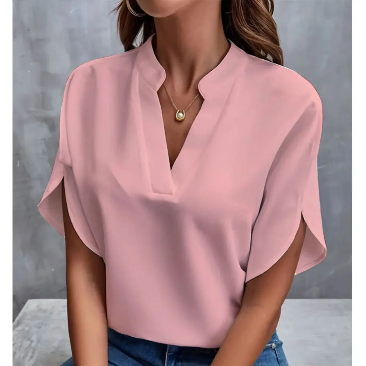 Chemisier Chiffon Été Manches Courtes Col V - Vêtement Polyvalent Décontracté pour Femme - Nouvelle Collection - VoltÉlan