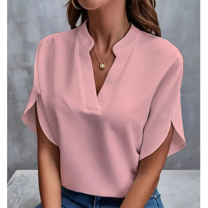 Chemisier Chiffon Été Manches Courtes Col V - Vêtement Polyvalent Décontracté pour Femme - Nouvelle Collection - VoltÉlan